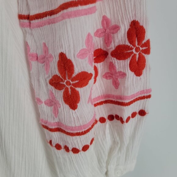 🌺 Boden Embroidered Boho Peasant Dress – White/Red/Pink – Size 4 (Like New!) - Picture 9 of 14